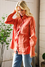 Load image into Gallery viewer, Everyday Persimmon Cotton Smocked Ruffle Detail Shacket