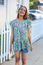 Load image into Gallery viewer, All For You Mint Floral Yoke Flutter Sleeve Keyhole Back Top