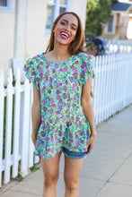 Load image into Gallery viewer, All For You Mint Floral Yoke Flutter Sleeve Keyhole Back Top