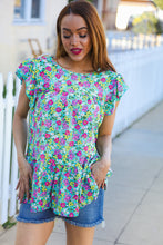 Load image into Gallery viewer, All For You Mint Floral Yoke Flutter Sleeve Keyhole Back Top