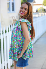 Load image into Gallery viewer, All For You Mint Floral Yoke Flutter Sleeve Keyhole Back Top