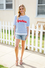 Load image into Gallery viewer, America Proud Blue Striped Embroidered Puff Sleeve Top