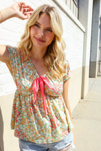 Load image into Gallery viewer, Be Charming Sage Floral Print Elastic Neck Ribbon Bow Tie Top