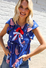 Load image into Gallery viewer, American Flag Blue &amp; Red Stars &amp; Bow Print Woven Top