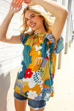 Load image into Gallery viewer, Be Bold Multicolor Abstract Print Flutter Sleeve Mock Neck Top