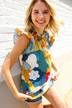 Load image into Gallery viewer, Be Bold Multicolor Abstract Print Flutter Sleeve Mock Neck Top