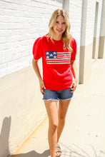Load image into Gallery viewer, American Flag Bubble Short Sleeve Jacquard Sweater Knit Pullover