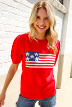 Load image into Gallery viewer, American Flag Bubble Short Sleeve Jacquard Sweater Knit Pullover