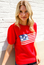 Load image into Gallery viewer, American Flag Bubble Short Sleeve Jacquard Sweater Knit Pullover