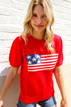 Load image into Gallery viewer, American Flag Bubble Short Sleeve Jacquard Sweater Knit Pullover
