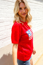 Load image into Gallery viewer, American Flag Bubble Short Sleeve Jacquard Sweater Knit Pullover