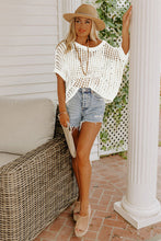 Load image into Gallery viewer, Apricot Fishnet Knit Ribbed Round Neck Short Sleeve Tee