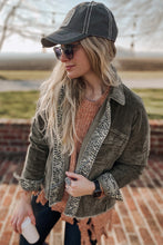 Load image into Gallery viewer, Gray Contrast Snakeskin Trim Pocketed Corduroy Jacket