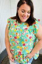 Load image into Gallery viewer, Mint Floral Yoke Flutter Sleeve Keyhole Back Top
