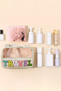 Mint Green TRAVEL Chenille Letter Clear PVC Makeup Bag