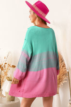 Load image into Gallery viewer, Brown Pompom Color Block Open Front Cardigan