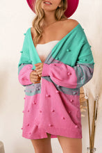 Load image into Gallery viewer, Brown Pompom Color Block Open Front Cardigan
