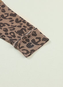 Leopard Patchwork Waffle Knit Buttoned Blouse