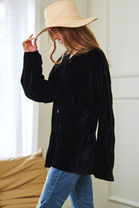 Long Sleeve Button Front Velvet Texture Top