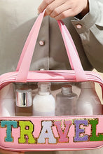 Load image into Gallery viewer, Mint Green TRAVEL Chenille Letter Clear PVC Makeup Bag