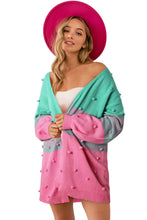 Load image into Gallery viewer, Brown Pompom Color Block Open Front Cardigan