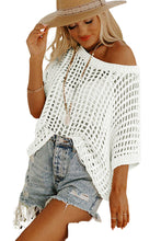Load image into Gallery viewer, Apricot Fishnet Knit Ribbed Round Neck Short Sleeve Tee