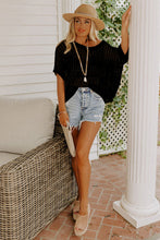 Load image into Gallery viewer, Apricot Fishnet Knit Ribbed Round Neck Short Sleeve Tee