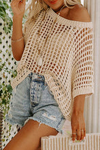 Load image into Gallery viewer, Apricot Fishnet Knit Ribbed Round Neck Short Sleeve Tee