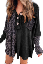 Load image into Gallery viewer, Leopard Patchwork Waffle Knit Buttoned Blouse