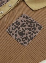 Load image into Gallery viewer, Leopard Patchwork Waffle Knit Buttoned Blouse