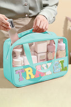 Load image into Gallery viewer, Mint Green TRAVEL Chenille Letter Clear PVC Makeup Bag