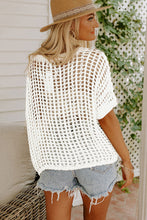 Load image into Gallery viewer, Apricot Fishnet Knit Ribbed Round Neck Short Sleeve Tee