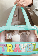 Load image into Gallery viewer, Mint Green TRAVEL Chenille Letter Clear PVC Makeup Bag