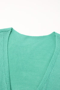 Brown Pompom Color Block Open Front Cardigan