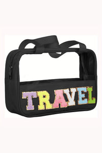 Mint Green TRAVEL Chenille Letter Clear PVC Makeup Bag