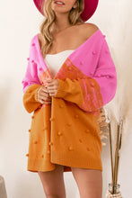 Load image into Gallery viewer, Brown Pompom Color Block Open Front Cardigan