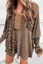 Load image into Gallery viewer, Leopard Patchwork Waffle Knit Buttoned Blouse