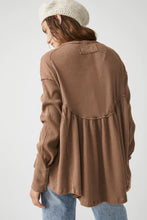 Load image into Gallery viewer, Brown Solid Color Ribbed Long Sleeve Peplum Blouse