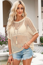 Load image into Gallery viewer, Apricot Fishnet Knit Ribbed Round Neck Short Sleeve Tee