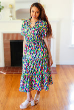 Load image into Gallery viewer, All For You Navy Multicolor Abstract Print Smocked Waist Maxi Dress