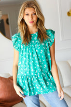 Load image into Gallery viewer, Mint Floral Yoke Flutter Sleeve Keyhole Back Top