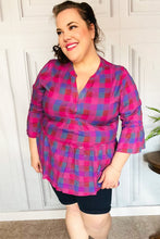 Load image into Gallery viewer, Back To Basics Fuchsia Plaid Notched Neck Babydoll Top