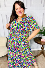 Load image into Gallery viewer, All For You Navy Multicolor Abstract Print Smocked Waist Maxi Dress
