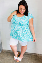 Load image into Gallery viewer, Aqua Boho Print Ruffle Short Sleeve Babydoll Top
