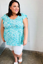 Load image into Gallery viewer, Aqua Boho Print Ruffle Short Sleeve Babydoll Top