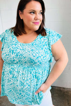 Load image into Gallery viewer, Aqua Boho Print Ruffle Short Sleeve Babydoll Top