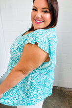 Load image into Gallery viewer, Aqua Boho Print Ruffle Short Sleeve Babydoll Top