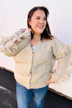 Load image into Gallery viewer, Weekend Ready Oatmeal V Neck Fringe Chunky Cable Cardigan