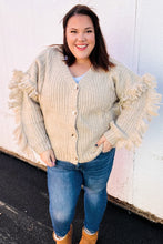 Load image into Gallery viewer, Weekend Ready Oatmeal V Neck Fringe Chunky Cable Cardigan