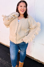 Load image into Gallery viewer, Weekend Ready Oatmeal V Neck Fringe Chunky Cable Cardigan